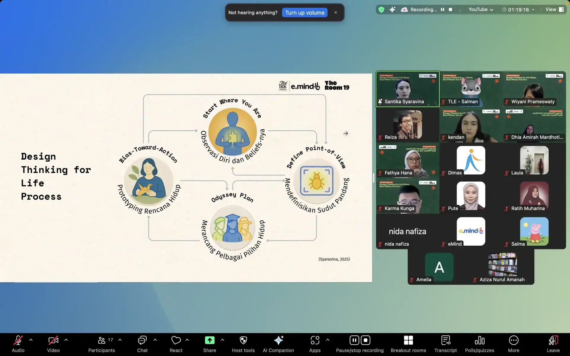 Peserta sedang mengikuti kelas online Design Thinking for Life melalui Zoom